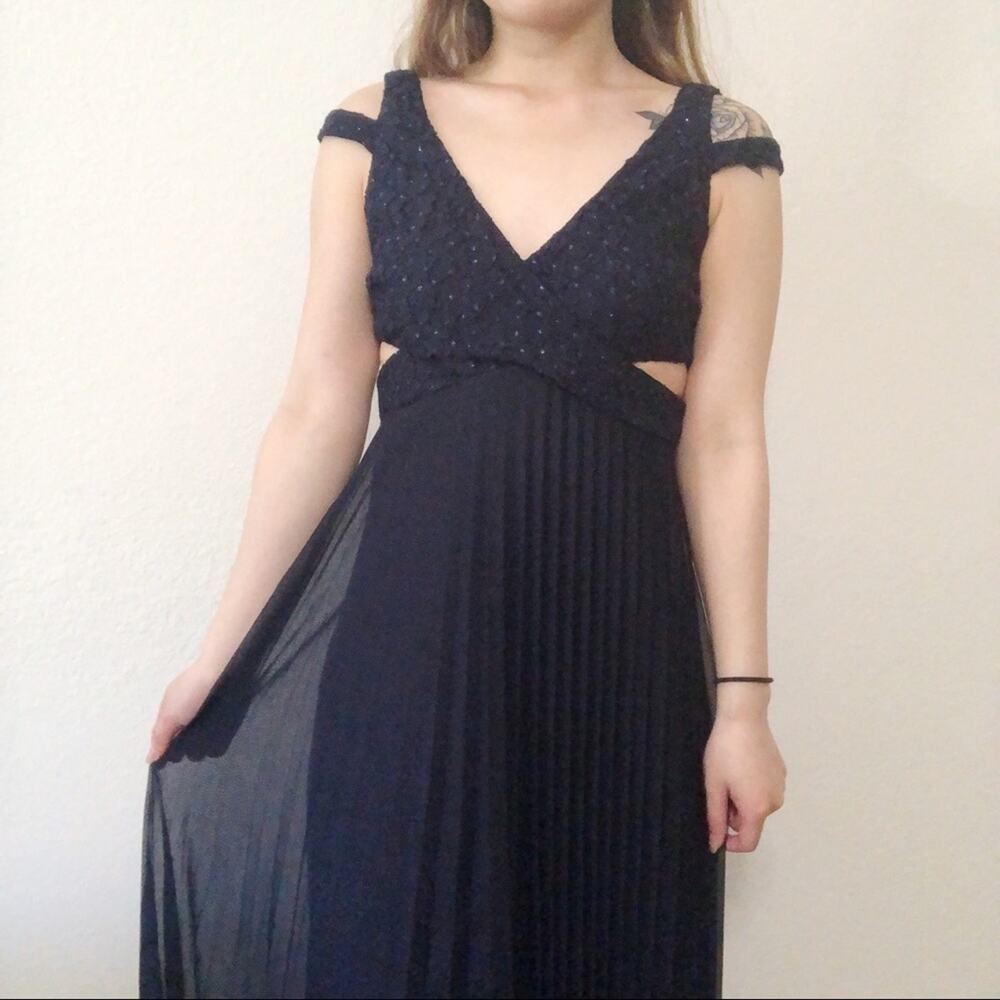 NWOT Speechless navy blue sequin pleated strappy prom maxi dress 3